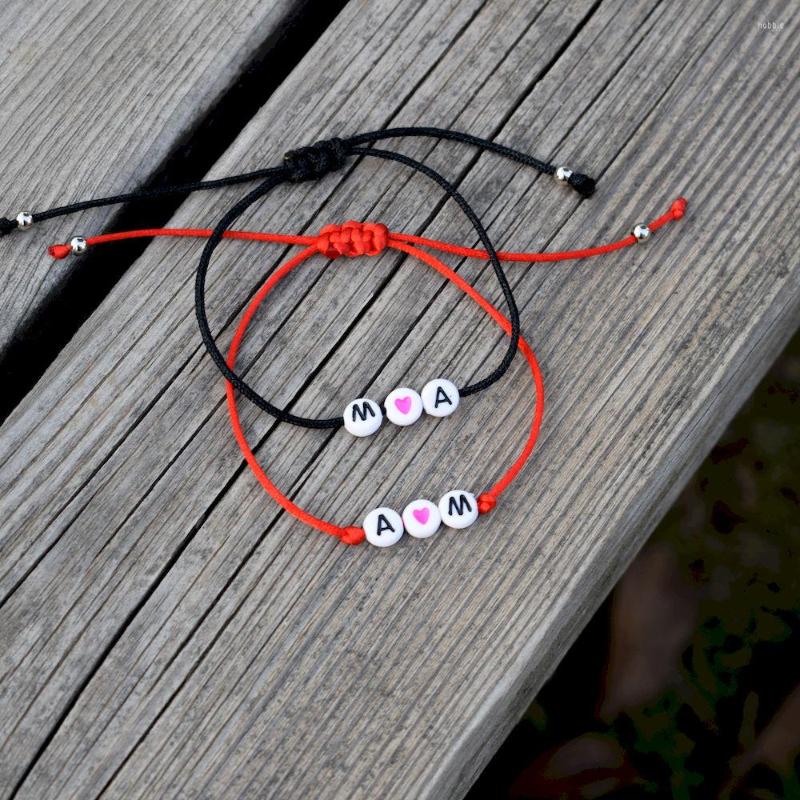 

Pendant Necklaces 2pcs/Pairs Custom Black Red Thread DIY Letter Paired Bracelets Women Men Heart Name Lucky Bracelet Friendship Pulseras