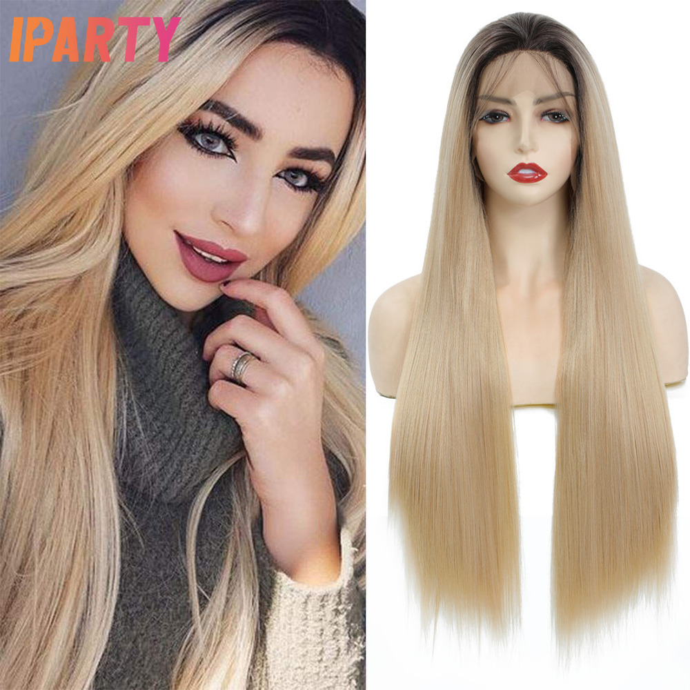 

Human Hair Wigs Synthetic Lace Ombre Blonde 29 Inches Heat Resistant Fibers Long Straight Free Part For Women Multi Color Optional Daily 230217, Ombre color
