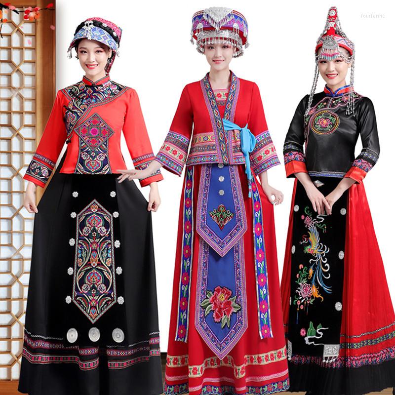 

Stage Wear Red Chinese Traditinal Clothes For Women Ethnic Minorities Dance Costumes Suits Singer Old Time High Quality