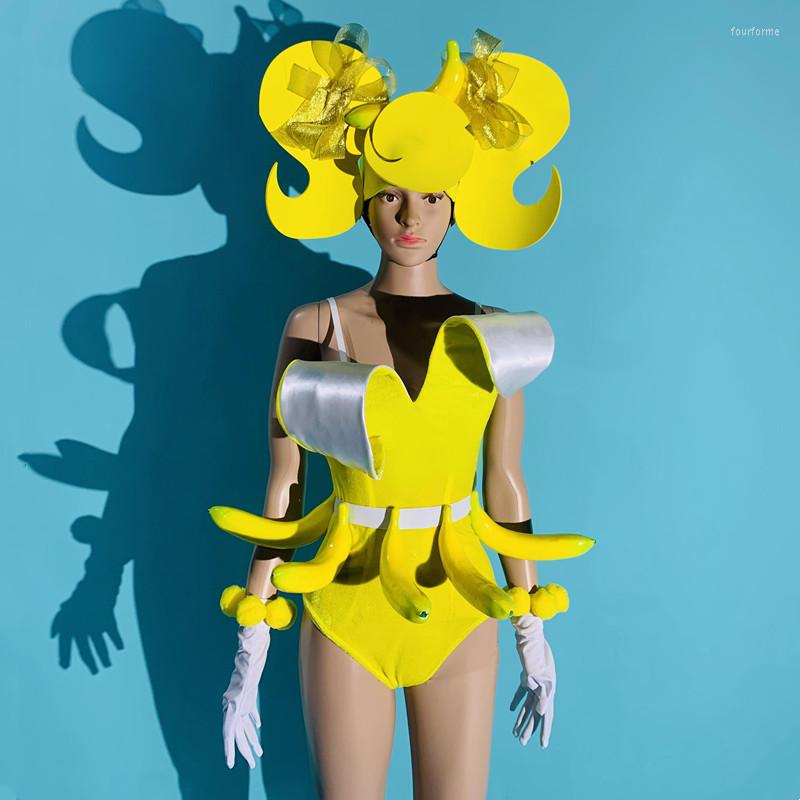 

Stage Wear Halloween Banana Role-playing Cosplay Costume Nightclub Party Rave Performance Dancer Team Exaggerated Dance Clothes, Yellow