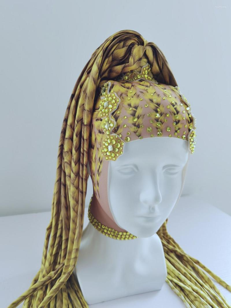 

Stage Wear Rhinestone Wig Women Unisex Crystal Long Hair Headwear Nightclub Party Headdress Singer Wigs, Picture shown
