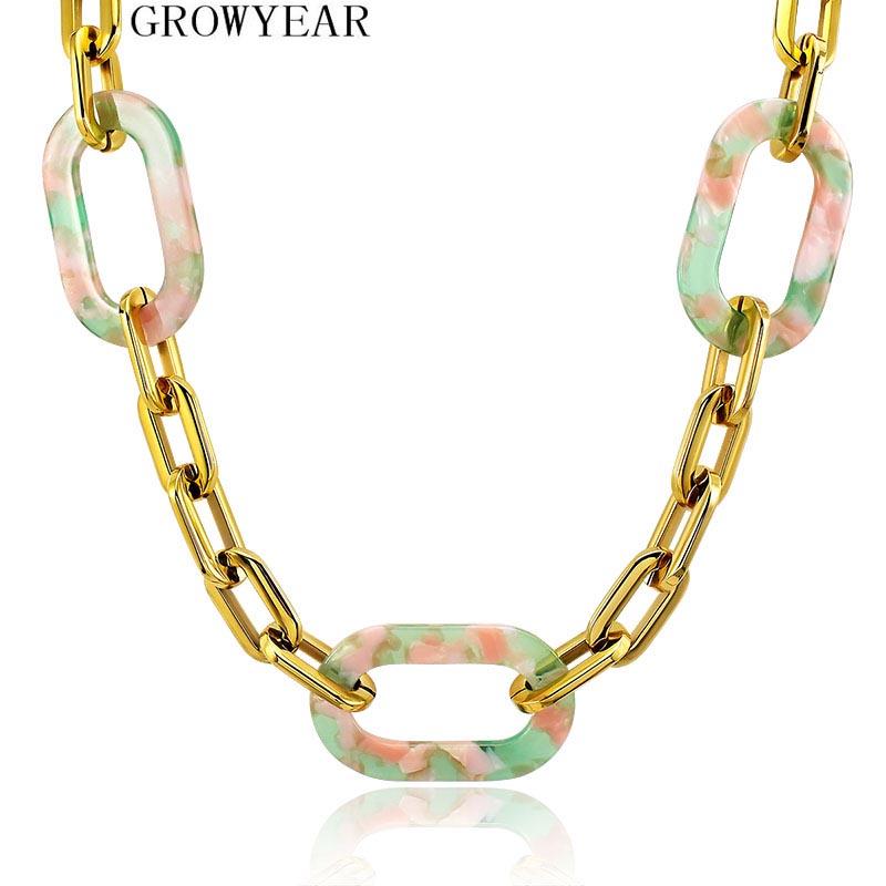 

Choker Chokers Gold Color Stainless Steel Chain Collar Necklace Acrylic Big Pendant Charm For Women Statement