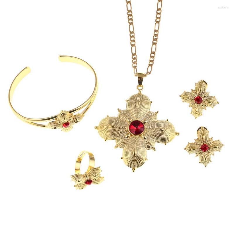 

Necklace Earrings Set Gold Color Fashion Ethiopian African Jewelry Dubai Design Nigeria Wedding Bridal Charms Gift, Picture shown