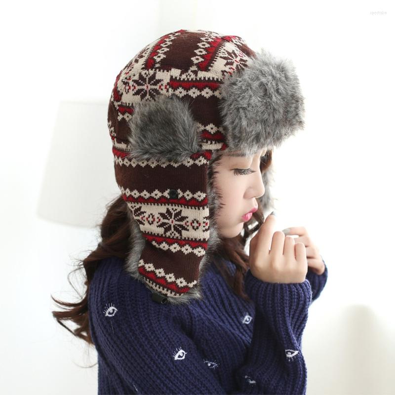 

Berets Women's Hat Winter Thickening Ear Protection Cap Thick Jacquard Woolen Thunderbolt Fashion Anti-cold Warm Head Russian, Principal color