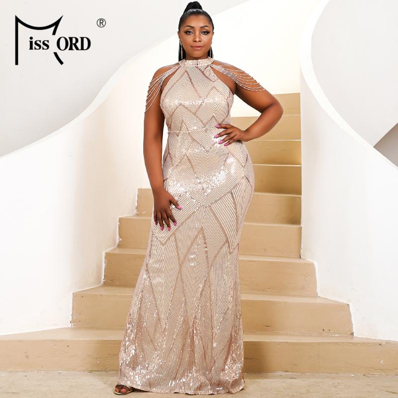 

Plus Size Dresses Missord 2023 Summer Sexy Maxi Prom Sequin Off Shoulder Party Elegant Vintage Curve Plussize Women Clothing, Gold