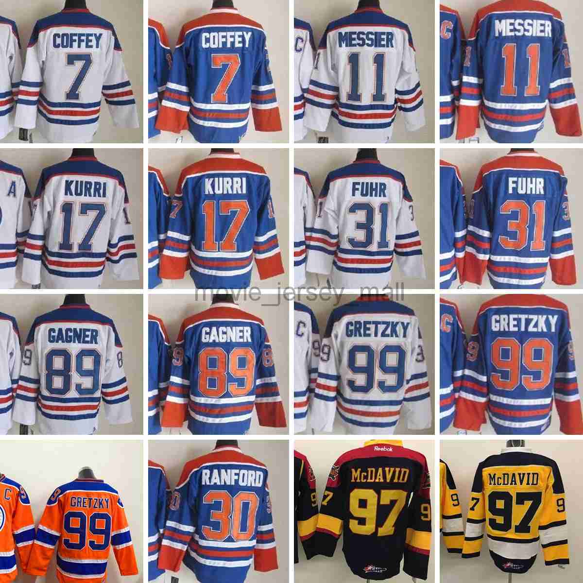 

Edmonton''Oilers''New Retro Ice Hockey Jerseys 99 Wayne Gretzky 97 Connor McDavid Paul Coffey Mark Messier Jari Kurri Bill Ranford Grant Fuhr 89 Gagner, Same as picture (with team name)