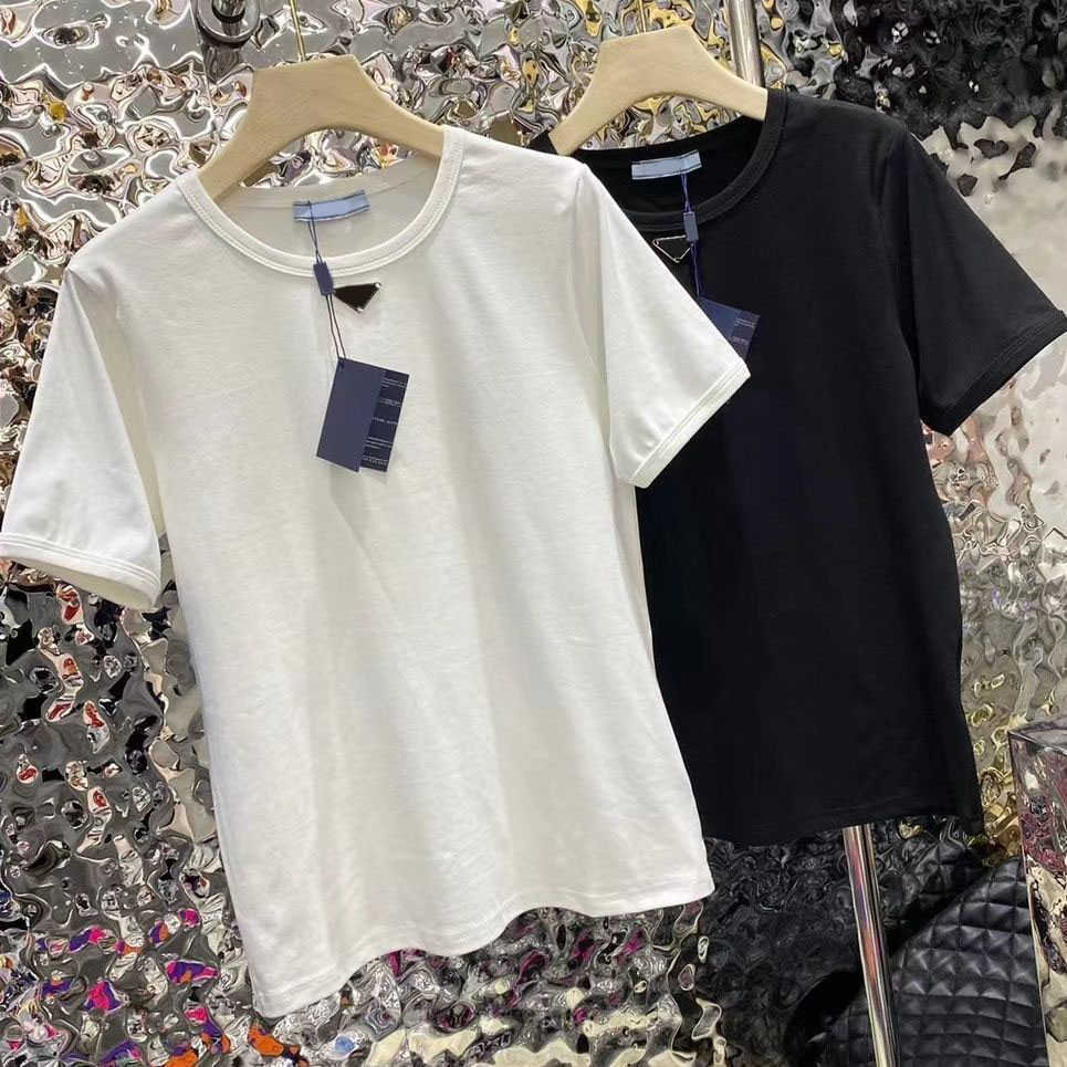 

23ss Women' Brand Sticking drill Pure Cotton T-shirt Round collar T-shirt pullover short sleeve Spring and summer new, White