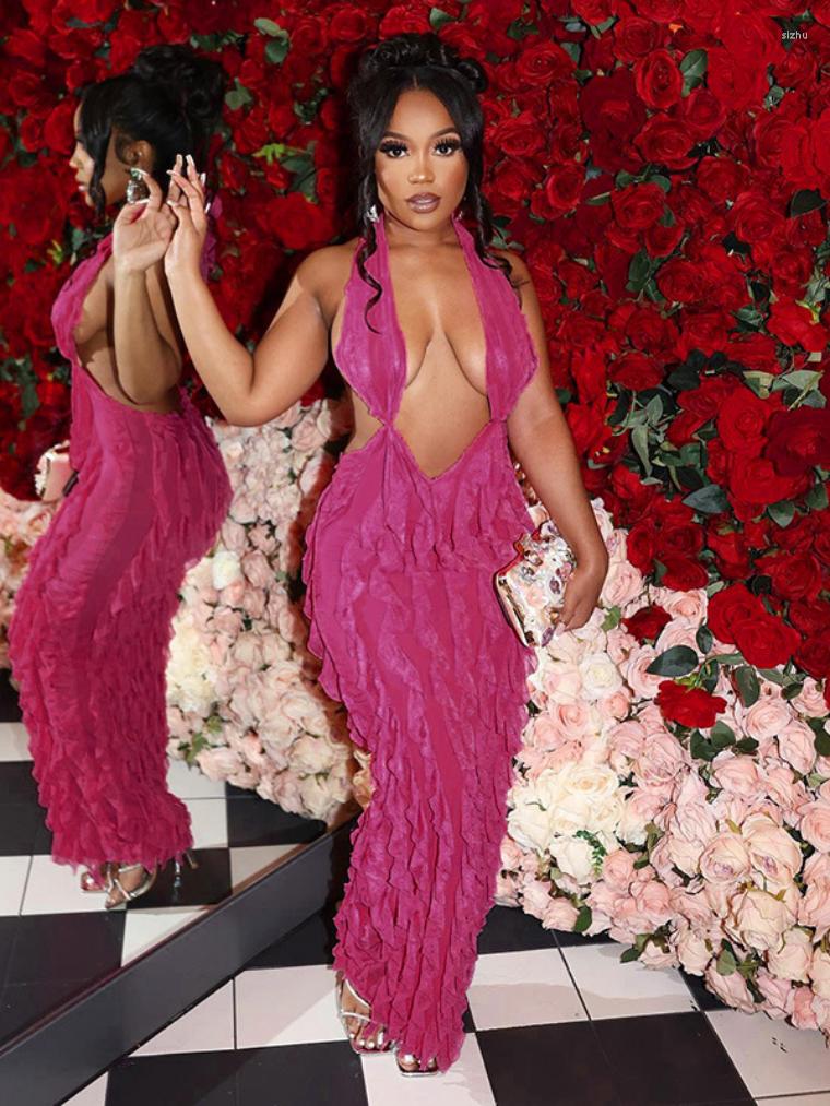 

Casual Dresses Women' Formal Dress Sexy Summer Halter Deep V-neck Hollow Out Backless High Waist Bodycon Evening Party Night Club Long, Blue