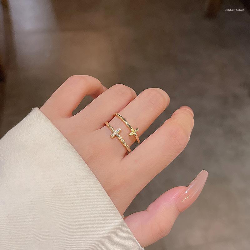 

Wedding Rings Luxury Gold Color Zircon Double Cross For Woman Vintage Sexy Open Ring Party Fashion Elegant Jewelry Gifts