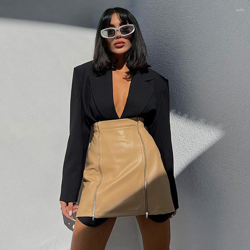 

Skirts High Waist Pu Leather Women Sash Zipper Pencil Mini Skirt 2023 Spring Streetwear R A-line Black Short