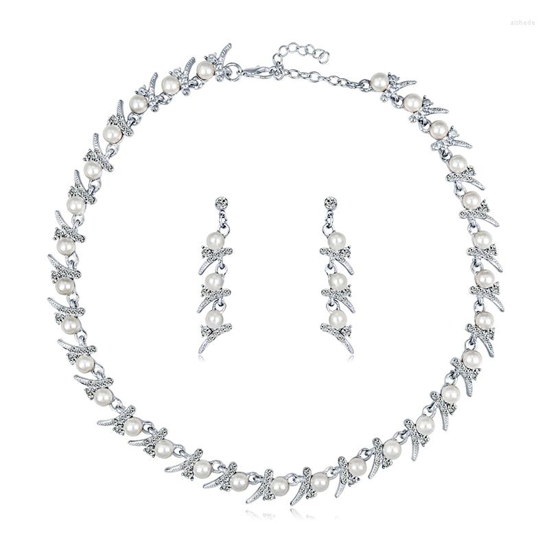 

Necklace Earrings Set Women Bride Zinc Alloy Pearl Jewelry For Party Wedding TEN, Picture shown