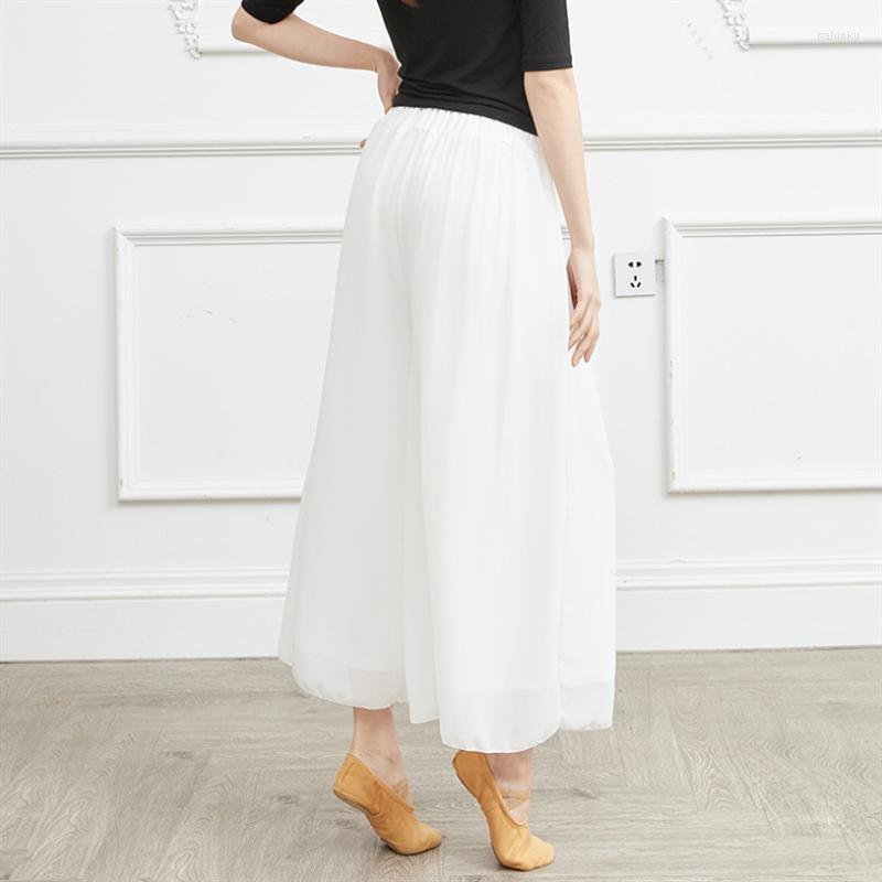 

Stage Wear Arrival Women Ballet Training Chiffon Soft Feeling Dance Pants Big Size Loose Wide-leg Elastic High Waist White