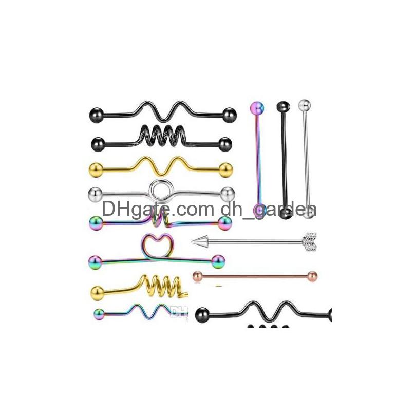 

Tongue Rings 14G 38Mm Stainless Steel Industrial Barbell Earrings For Women Men Cartilage Helix Tragus Bar Ear Piercing Body Dhgarden Dhv8C