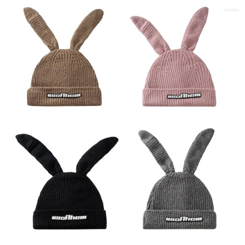 

Berets Cute Hat Beanie Long Ear Funny Skullies Crochet Knit, Black