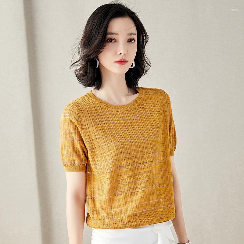

Women' Sweaters Knitted Pullover Women 2023 Summer Jumper Short Sleeve Casual Hollow Out Thin Pull Femme Woman Knit Tops, Yellow