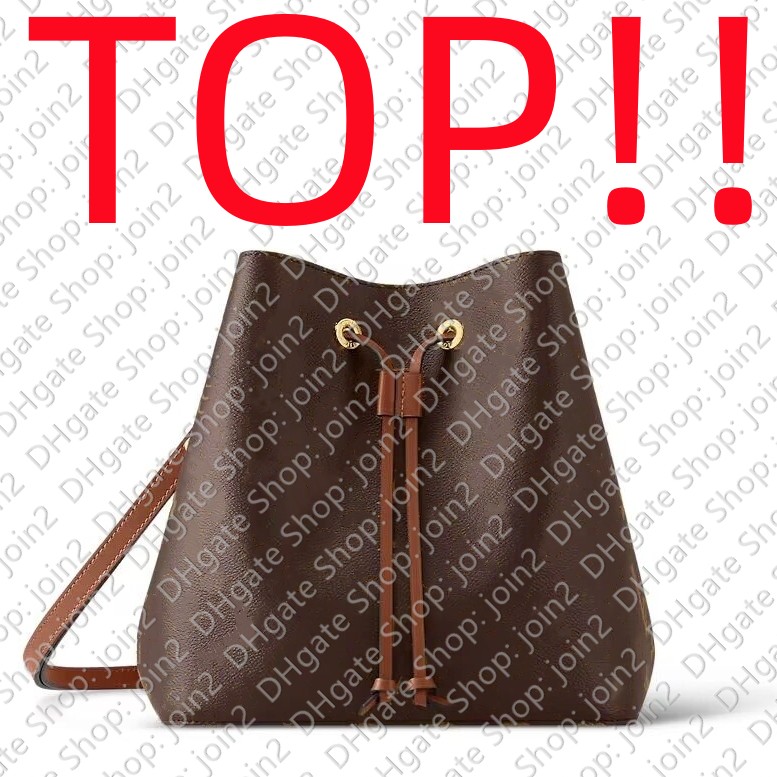 

TOP. M44887 NEO Cross Body Drawstring Bag Designer Handbags Totes Wallets Purses Card Holders Satchels, Brown with flowers