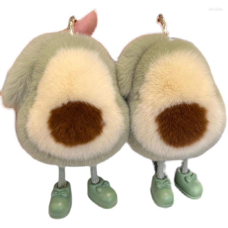 

Keychains Real Rex Fur Keychain Avocado Fluffy Women Winter Ball Key Ring For Bag Purse Car Charm Accessories