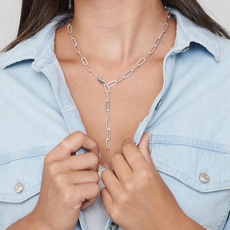 

Pendant Necklaces Punk Geometry Rectangular Flat Chain For Women Y Tassel Long Clavicle Chains Necklace Choker Jewelry Collares
