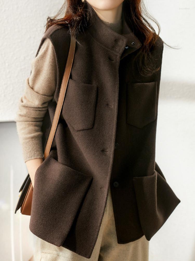 

Women's Vests Autumn Winter 2023 Waistcoat Women's Short Foreign Style With Loose Shoulder Cord Collar Warm Jacket, Black