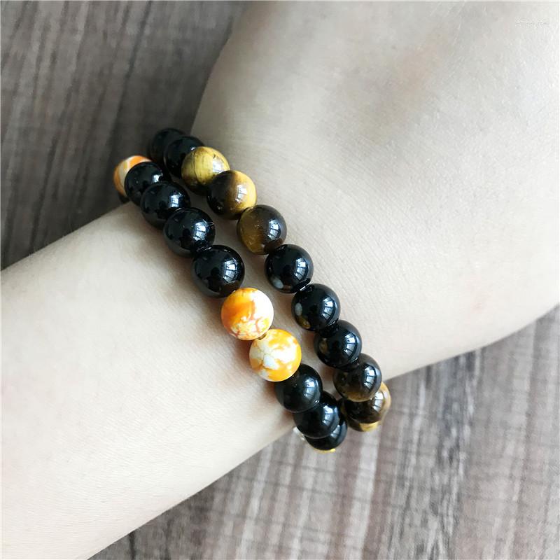 

Strand 2PC SET Tourmaline Bracelet Women And Men's Obsidian Bracelets Wrist Yoga Gift For Couples