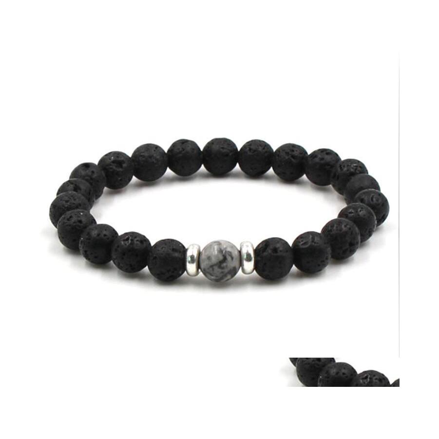 

Charm Bracelets 10 Colors 8Mm Black Lava Stone Beads Elastic Bracelet Essential Oil Diffuser Volcanic Rock Beaded Hand Strings Drop Dh053