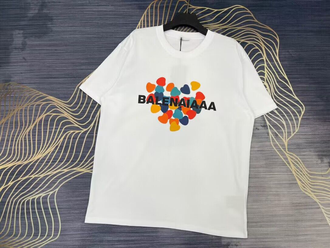 

2023 Vintage T Shirt Men Women Cotton T-shirt Tee Cotton Print Heart Letter Logo Crew Neck Tops Oversized Fit Lovers Balencagaity Paris Designer, Black