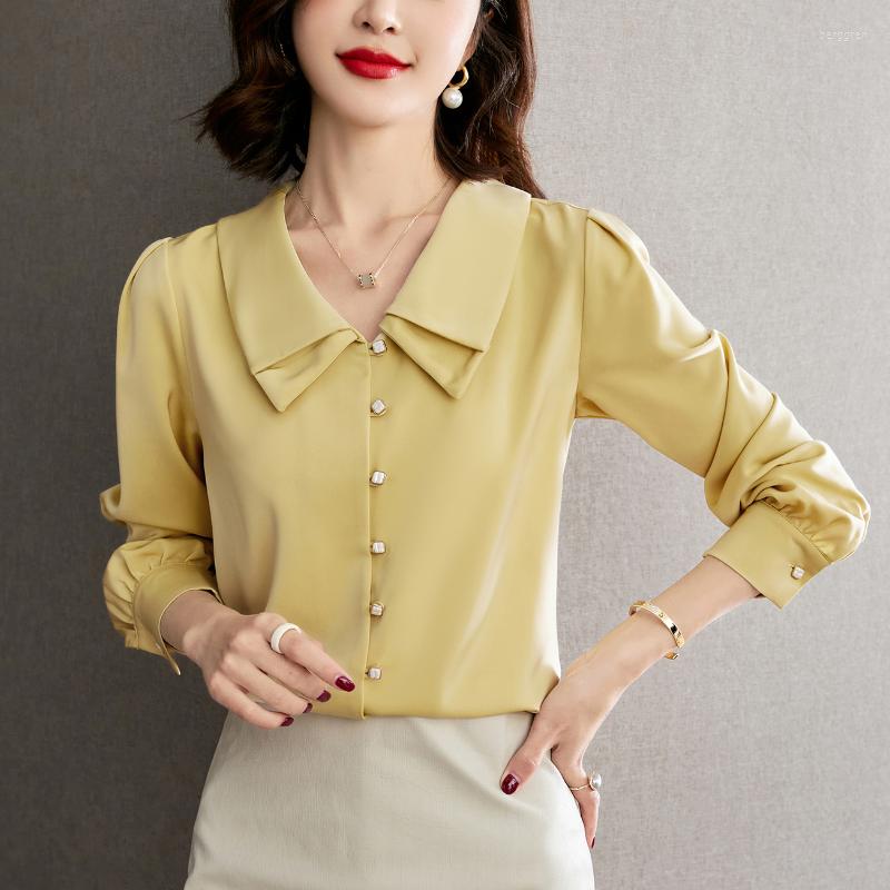 

Women' Blouses Chiffon Women Shirts Yellow Long Sleeve Shirt Elegant Fashion Clothes Woman 2023 Basic Button Down For