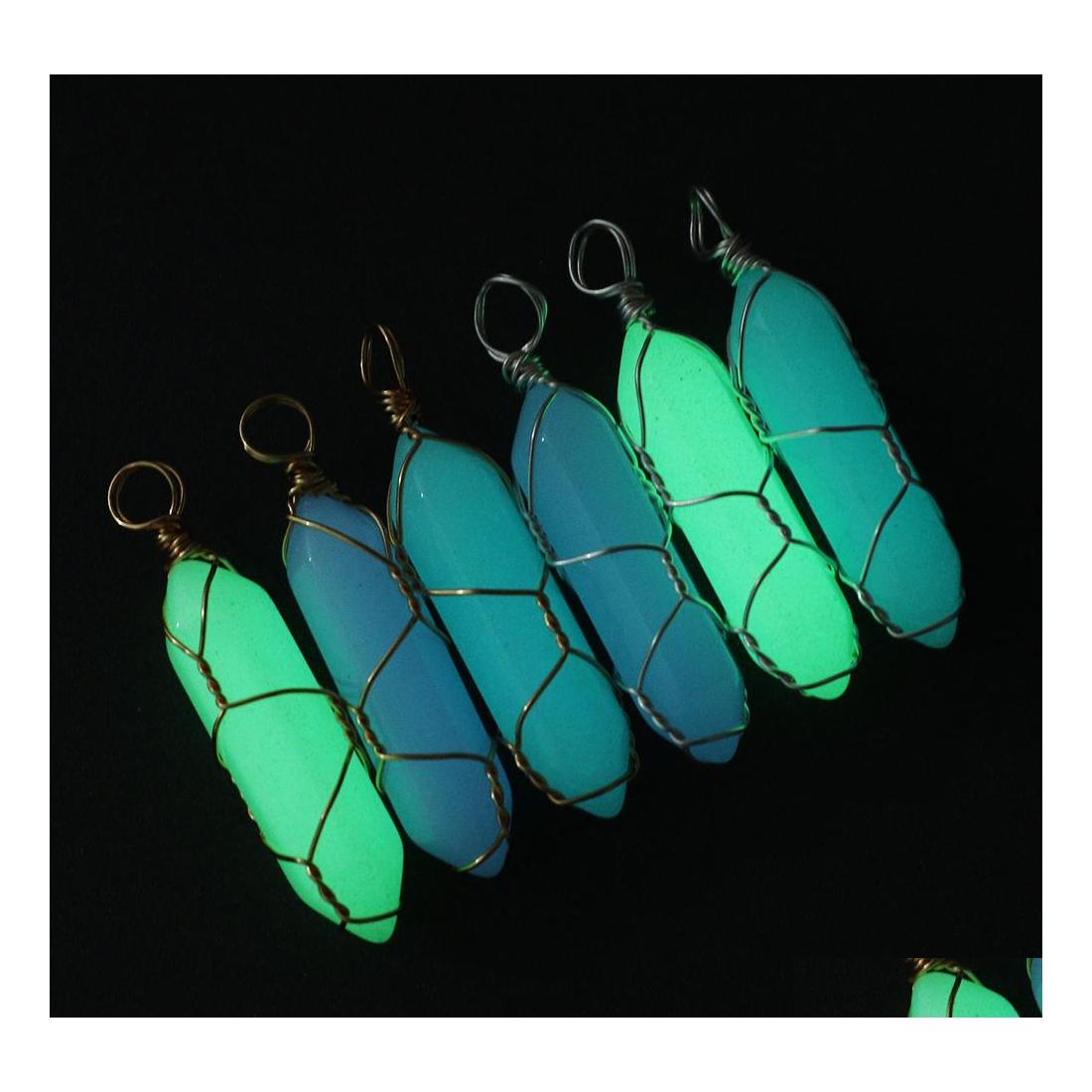 

Pendant Necklaces Hexagonal Pillar Crystal Necklace Glow In The Dark Luminous Wire Wrap Stone Craft Gift For Women Men Party Drop De Dhrny