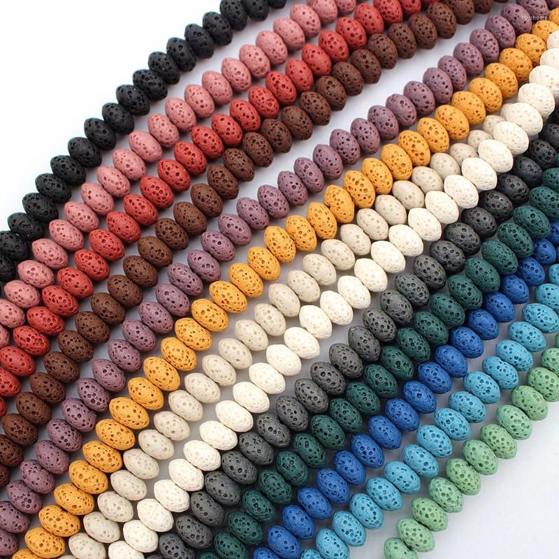 

Beads 8x5mm 10x6mm Natural Lava Rock Rondelle Stone Loose Spacer 14 Colors DIY For Jewelry Earrings Making 1 Pack