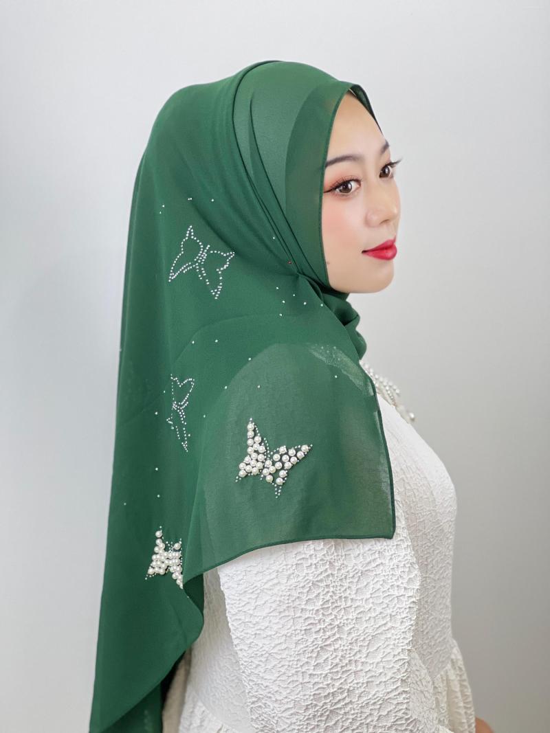 

Ethnic Clothing Muslim Beaded Butterfly Turban Ladies 9 Colors Shawl Chiffon Robe Dress Diamond Elegant Yarn Arab Turkish