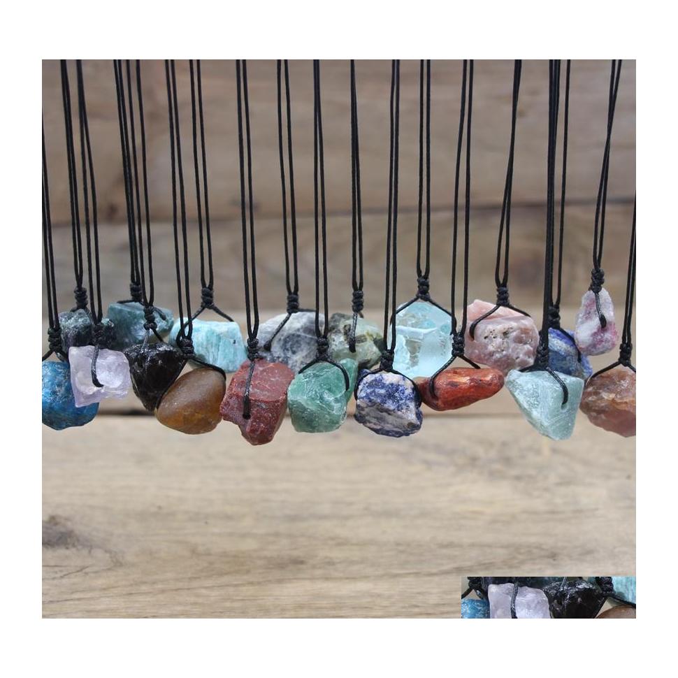 

Pendant Necklaces Healing Reiki Stone Mineral Pendants Necklace Natural Crystal Fluorite Rose Quartzs Tourmaline Agates Apatite Wome Dhbdi