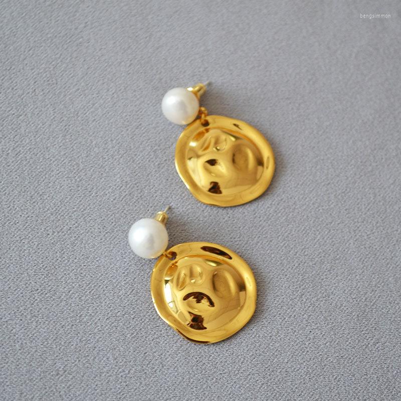 

Dangle Earrings European And American Minority Design Concave Convex Literary Abstract Brass Fresh Water Steamed Bread Pearl