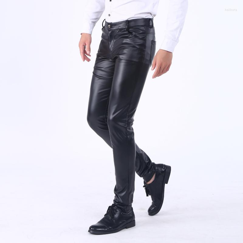 

Men's Pants Leather Men's Spring And Autumn Fashion Slim Tight Elastic Trend Motorcycle Men Plush, Black