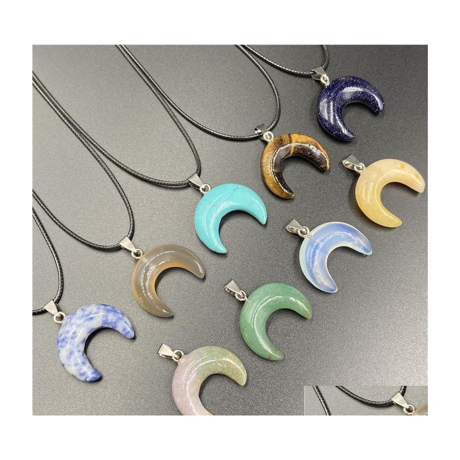 

Pendant Necklaces Healing Crystal Natural Stone Ox Horn Shape Charms Turquoise Tiger Eye Lapsi Green Rope Chain Carshop2006 Drop Del Dhkso