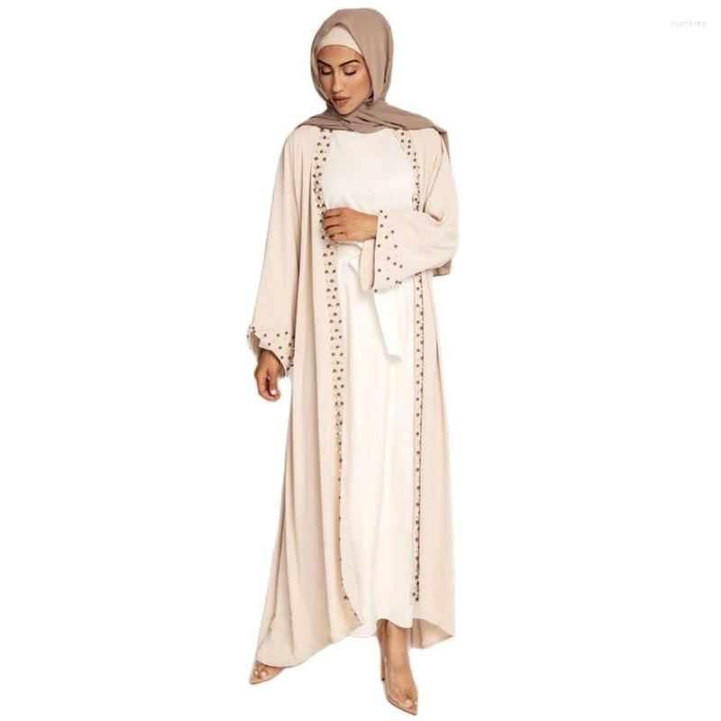 

Ethnic Clothing Dresses For Women Maxi Dress Bead Stitching Cardigan Muslim Long-Sleeve Elegant Long Coat Arabian Lace-Up Robe