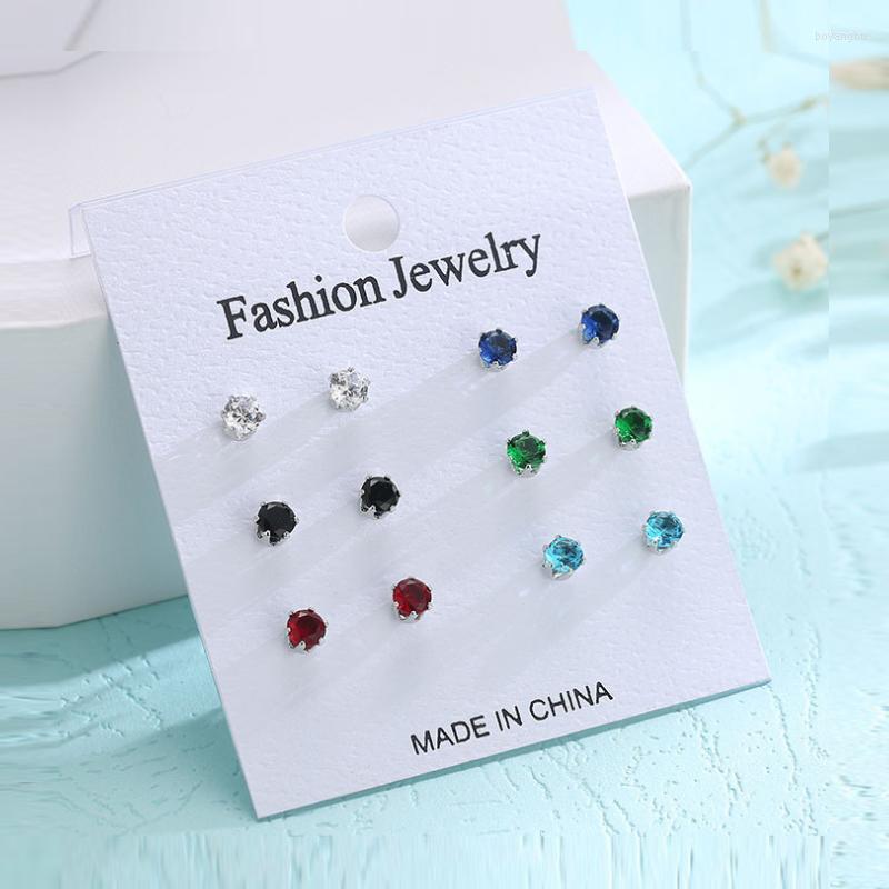 

Stud Earrings HUAMI 6 Pairs Of Zircon Random Exquisite Small Set Ladies And Girls Punching Women's