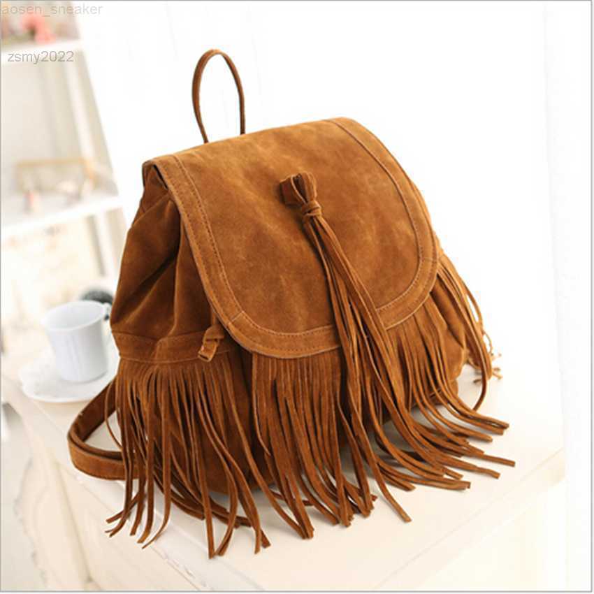 

DIDABEAR 2021 New Fashion Women Tassel Backpacks Girls Vintage Suede Shoulder School Bags Travel Backbags Mochilas Sac A Dos, Auburn