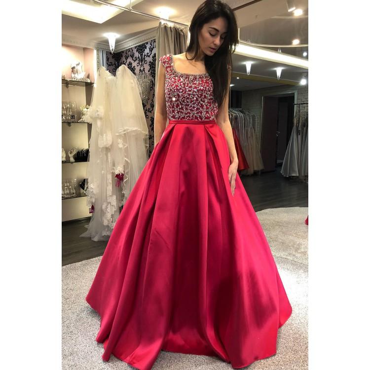 

Party Dresses Fashion Long Evening Dress 2023 Scoop Neck Sleeveless Floor Length Beading Satin Prom Gowns Robe De Soriee, Black