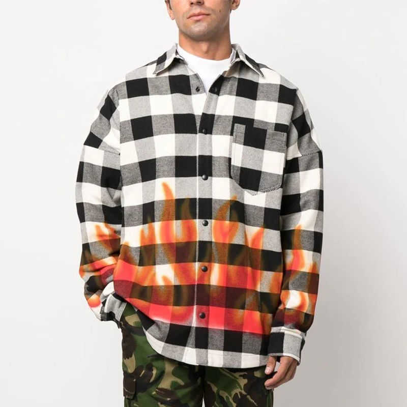 

Fashion casual shirt men women long-sleeved shirts angle designer Shirt loose cardigan thin jacket flame plaid coat
