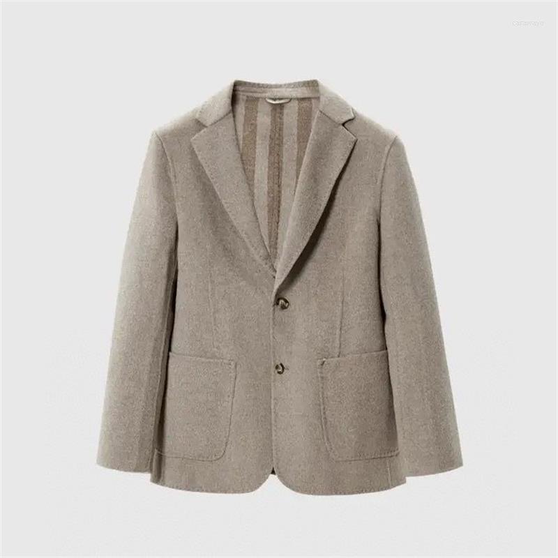 

Men's Suits Wool Double-sided Tweed Single West Shearling Coat Autumn Woolen Suit Business, Khaki