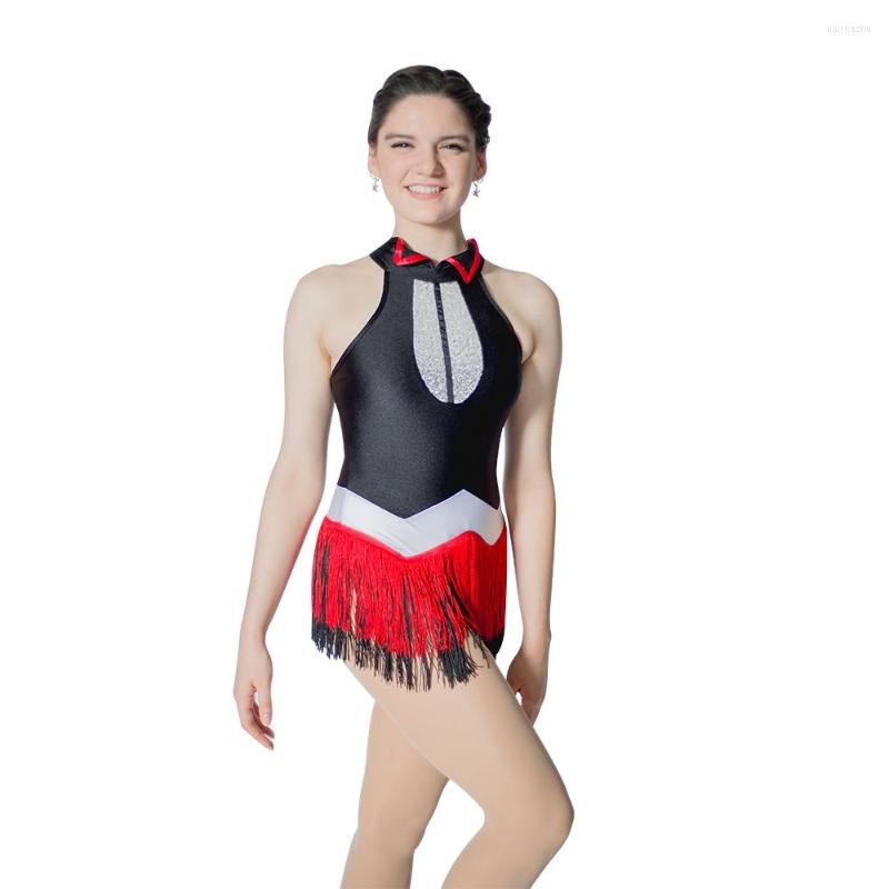 

Stage Wear Contemporary Jazz Latin Dance Lyrical Tassel Dress Girls Women Sleeveless Leotard Skirt And Sequin Front, Black white red