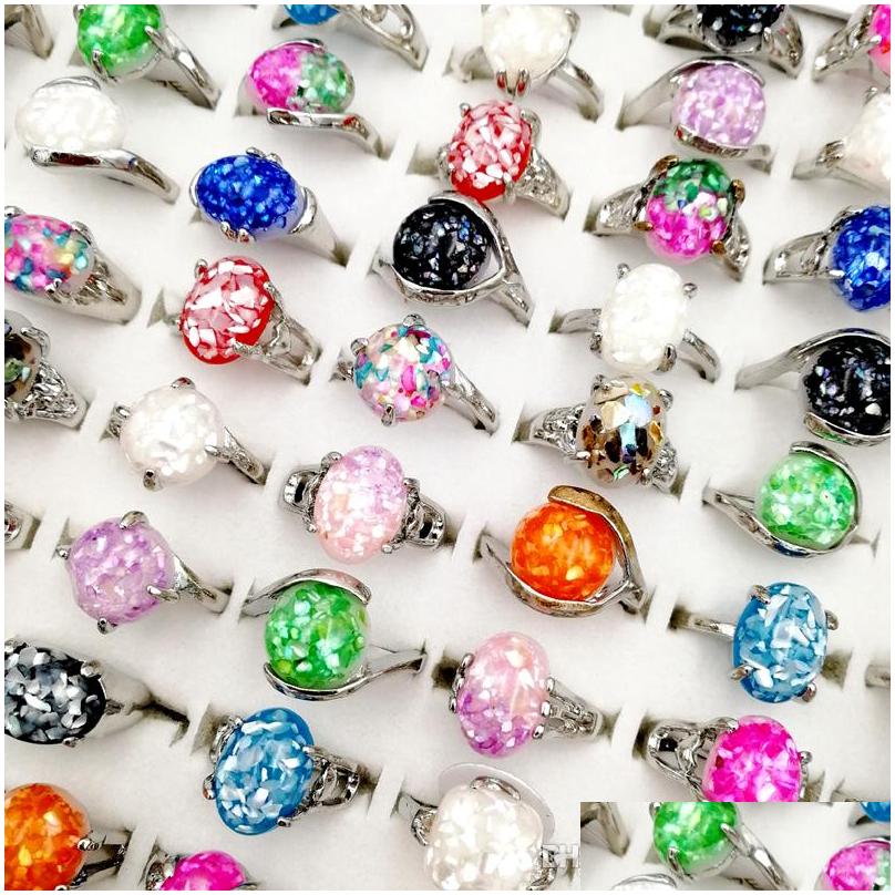

Car Dvr Band Rings Fashion 30Pcs/Lot 100 Natural Gemstone Ring Vintage Sier Shell Broken Metal Finger Fit Women And Men Charm Jewelry Dhcke