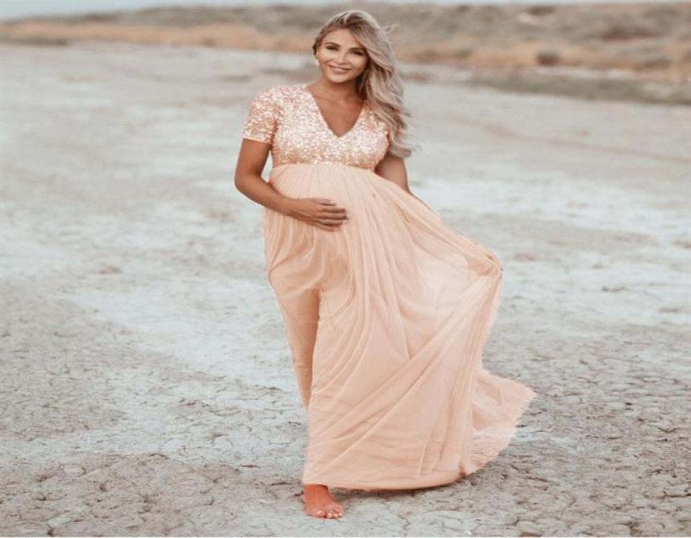 

Maternity Dresses Women Pregnants Maternity Pography Props Short Sleeve Sequined Solid Dresses Long Dress Formal Dresses266L8470356, Pink