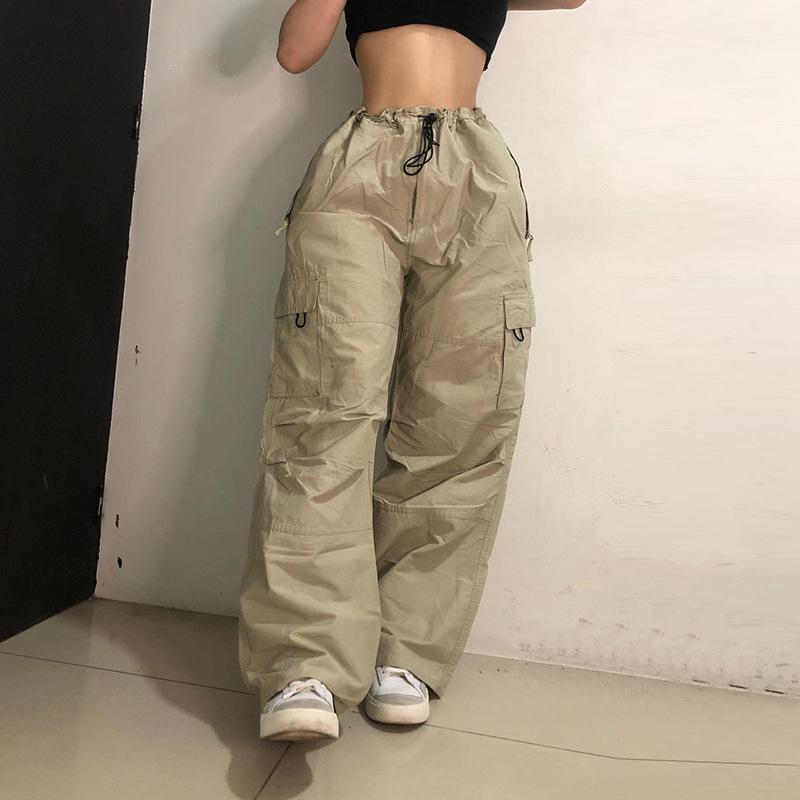 

Women' Pants & Capris Streetwear Women Drawstring High Waist Pockets Cargo Womens Casual Loose Wide Leg Joggers Sweatpants Harajuku Y2k Clo, Champagne