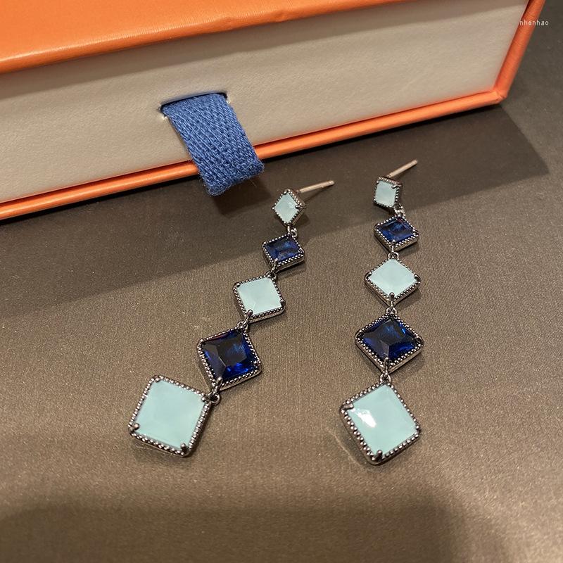

Dangle Earrings Vintage Long Square Blue Cz Drop Earring For Women Fashion