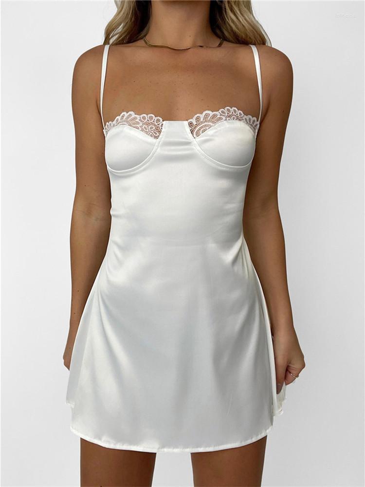 

Casual Dresses Hirigin Women Summer Lace Patchwork Sleeveless Dress Spaghetti Strap Sexy Satin Mini Party Club Cocktail Night Out, Black