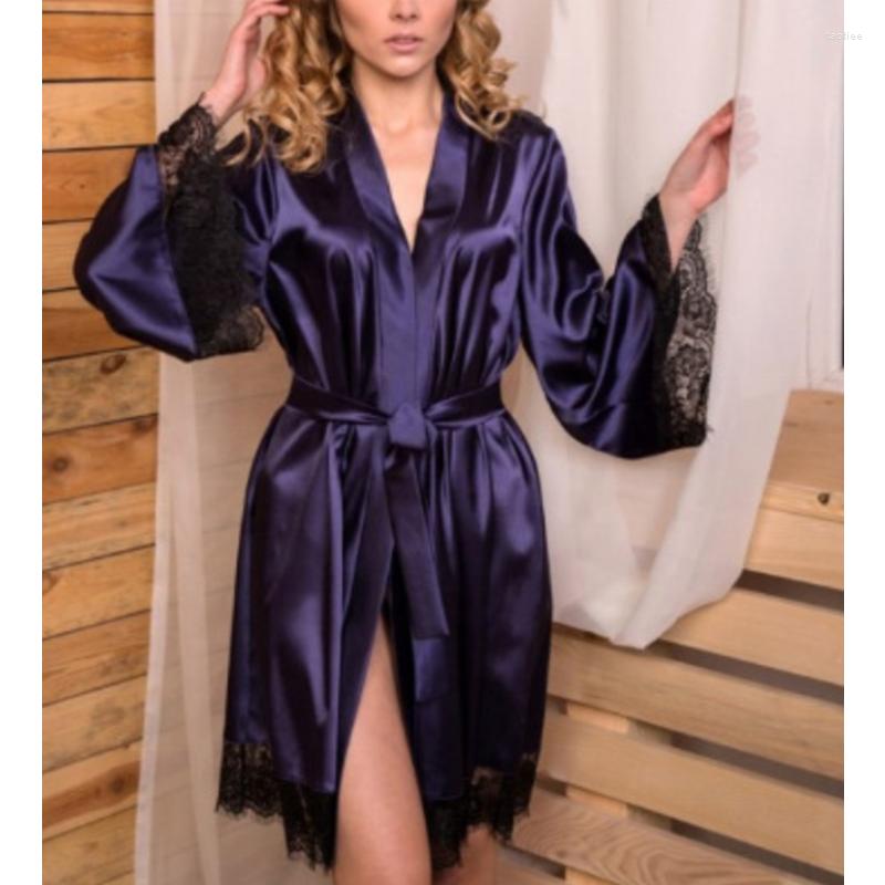 

Women' Sleepwear World Online Shopping Loose Casual Satin Custom Fancy Bathrobe Homewear, Black