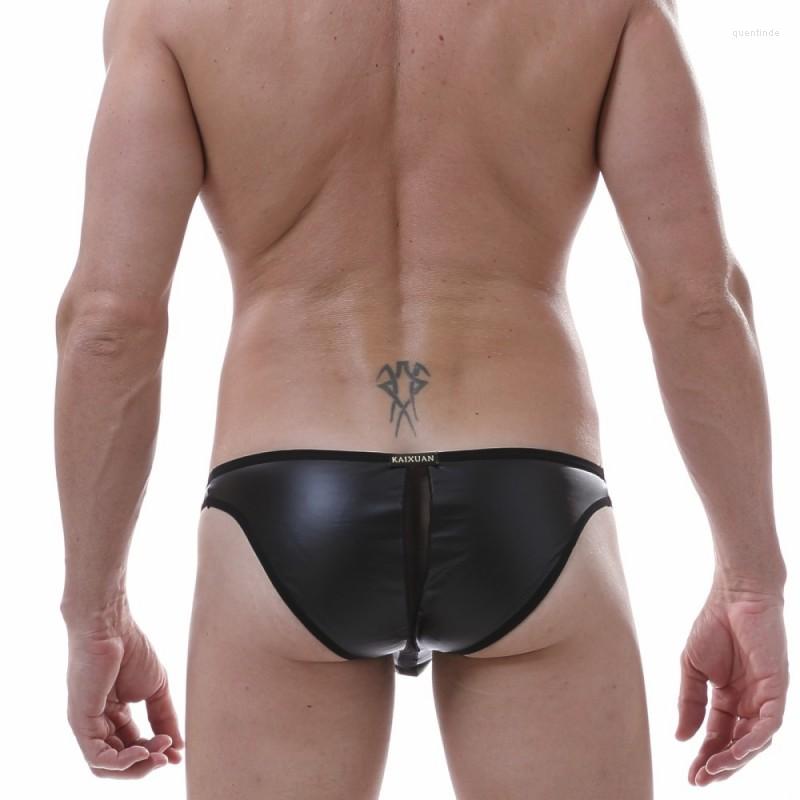 

Underpants Men Sexy Black Leather Briefs Underwear Mesh Sheer Brief Bikini Gay