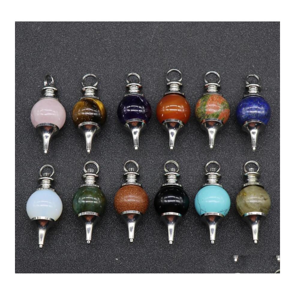 

Charms Chakra Reiki Tiger Eye Pendum Natural Stone Pendant For Dowsing Pink Quartz Opal Black Onyx Women Men Fashion Jewelry Drop De Dheuw