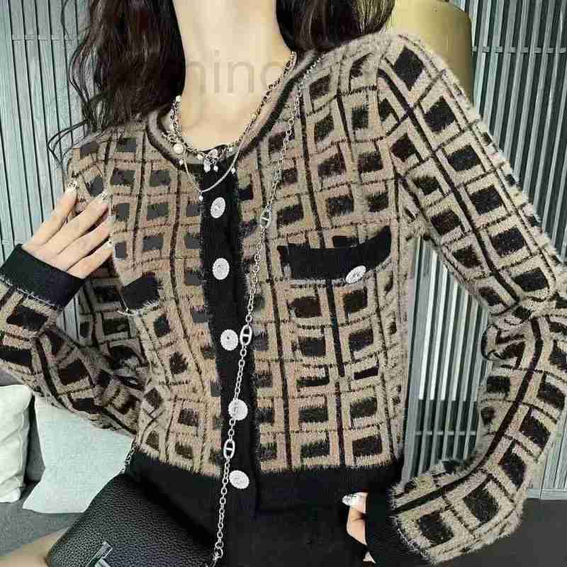

designer Designer Autumn/Winter Faux Fur Knit Jacket Fashion FF Single Breasted Crewneck 5N9T, Brown